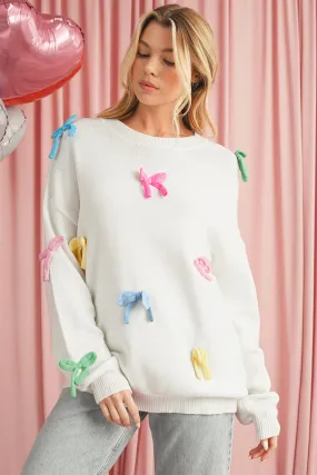 🎀 Beige Colorful Bowknot Crewneck Knit Sweater: For When You Want to Look Like You’ve Got Your Sh*t Together, But You’re Actually Just Trying to Look Cute 🎀