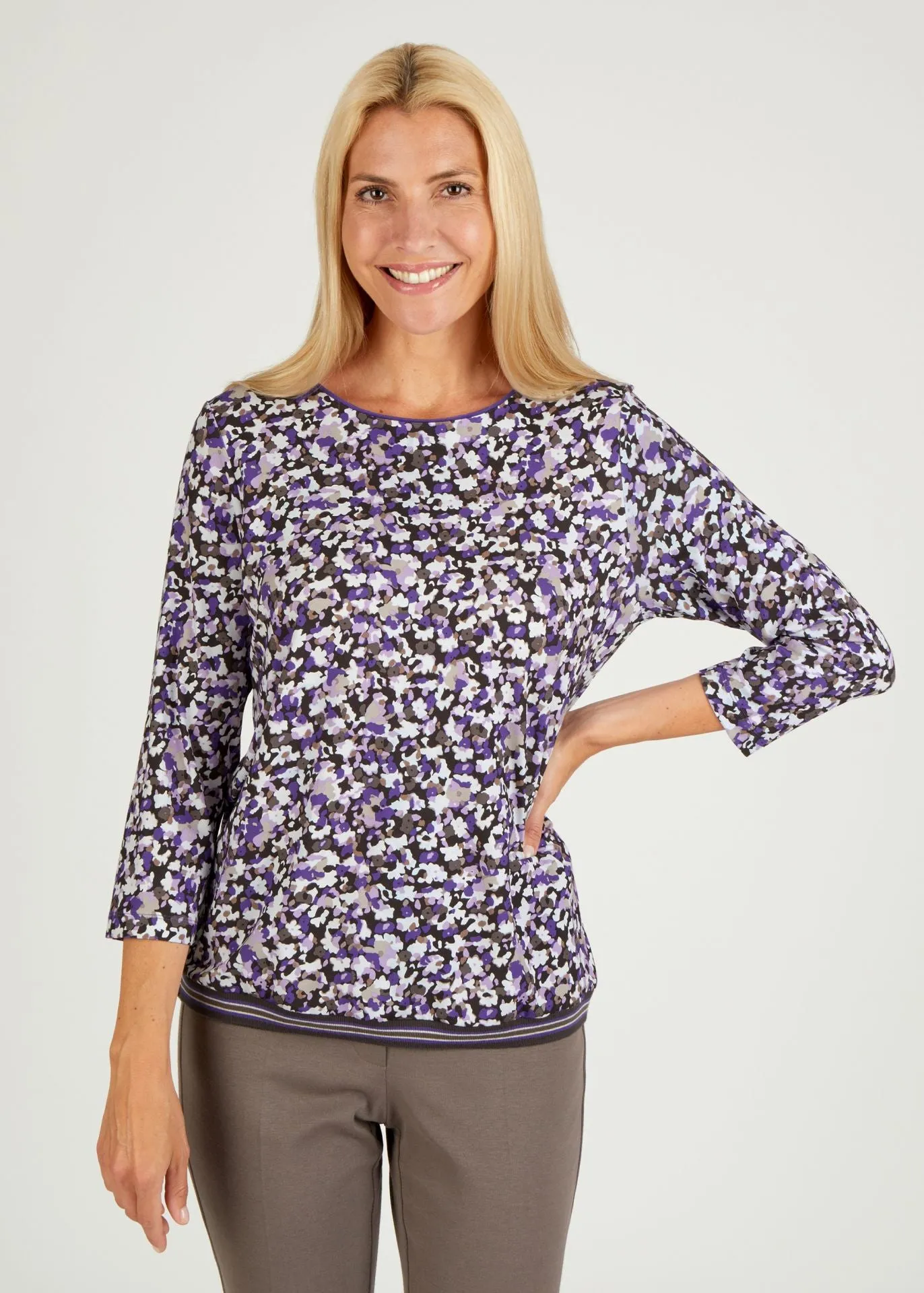 124360- Long Sleeve Purple Print T-shirt - Rabe