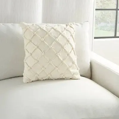 18"x18" Pin Tuck Square Throw Pillow Off White - Kathy Ireland Home