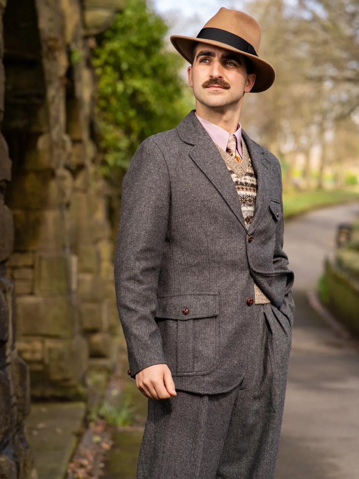 1940s Vintage Granville Herringbone Wool Jacket in Grey