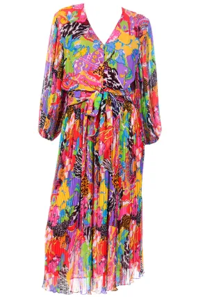 1980s Diane Freis Colorful Multi Print Beaded Sequin 2 Pc Dress