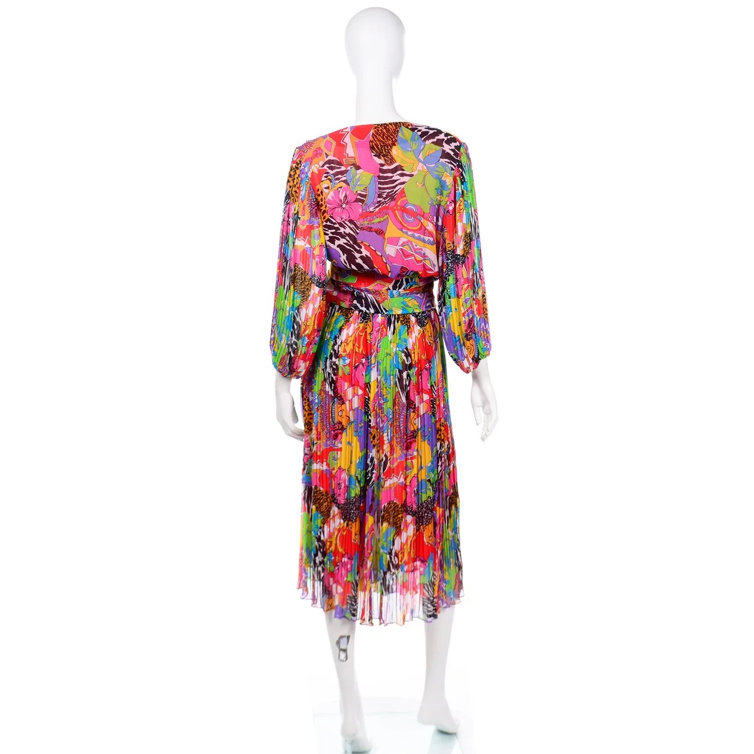 1980s Diane Freis Colorful Multi Print Beaded Sequin 2 Pc Dress