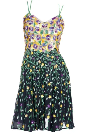 1990s Naeem Khan Riazee Boutique Beaded Sequin Floral Mini Dress