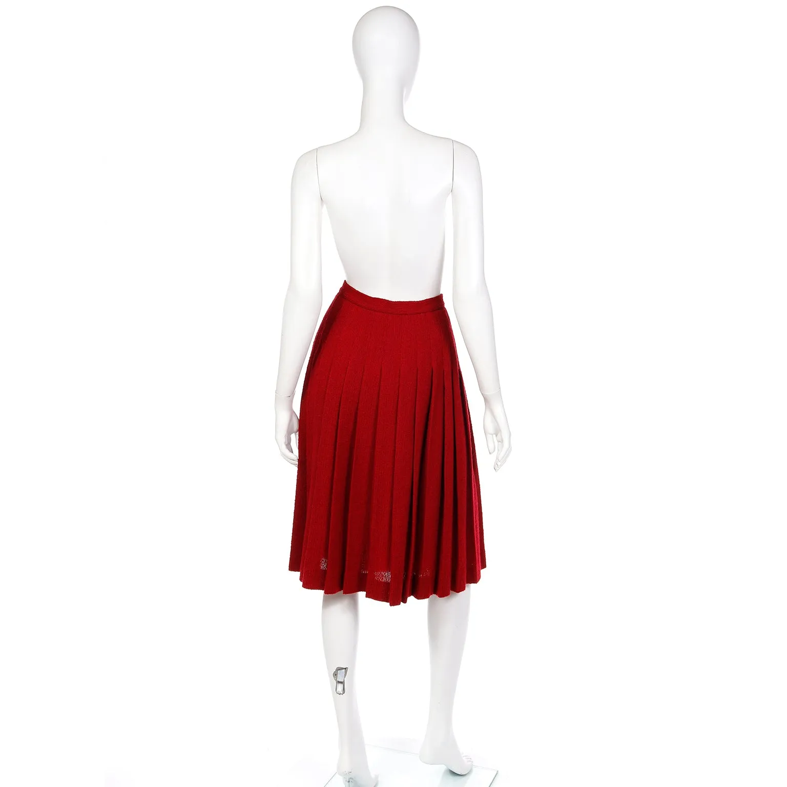 1990s Yves Saint Laurent Burgundy Red Boucle Wool Pleated Skirt