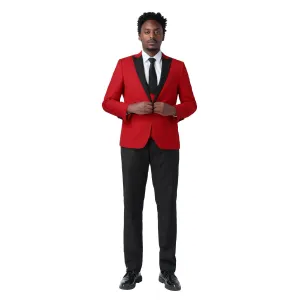 3 Piece Men's Suits One Button Slim Fit Peaked Lapel Tuxedo Red