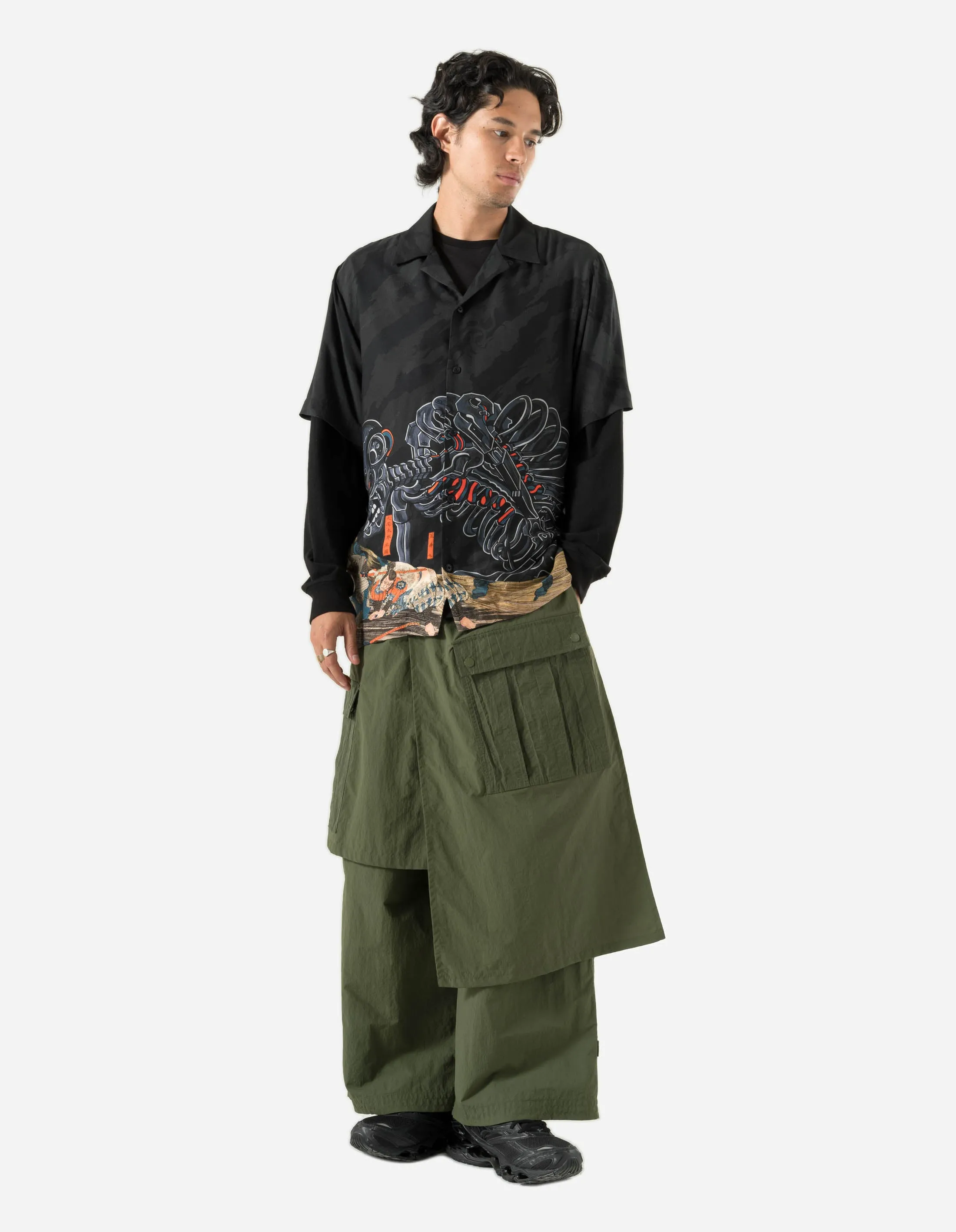 5283 Asym Cargo Hakama Pants WR Olive