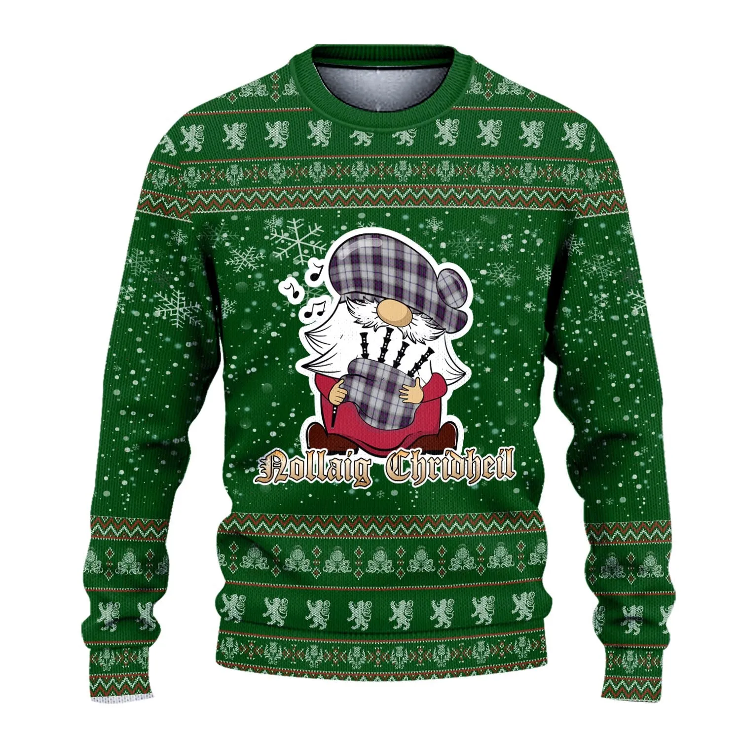 Alexander of Menstry Dress Clan Christmas Family Ugly Sweater with Funny Gnome Playing Bagpipes