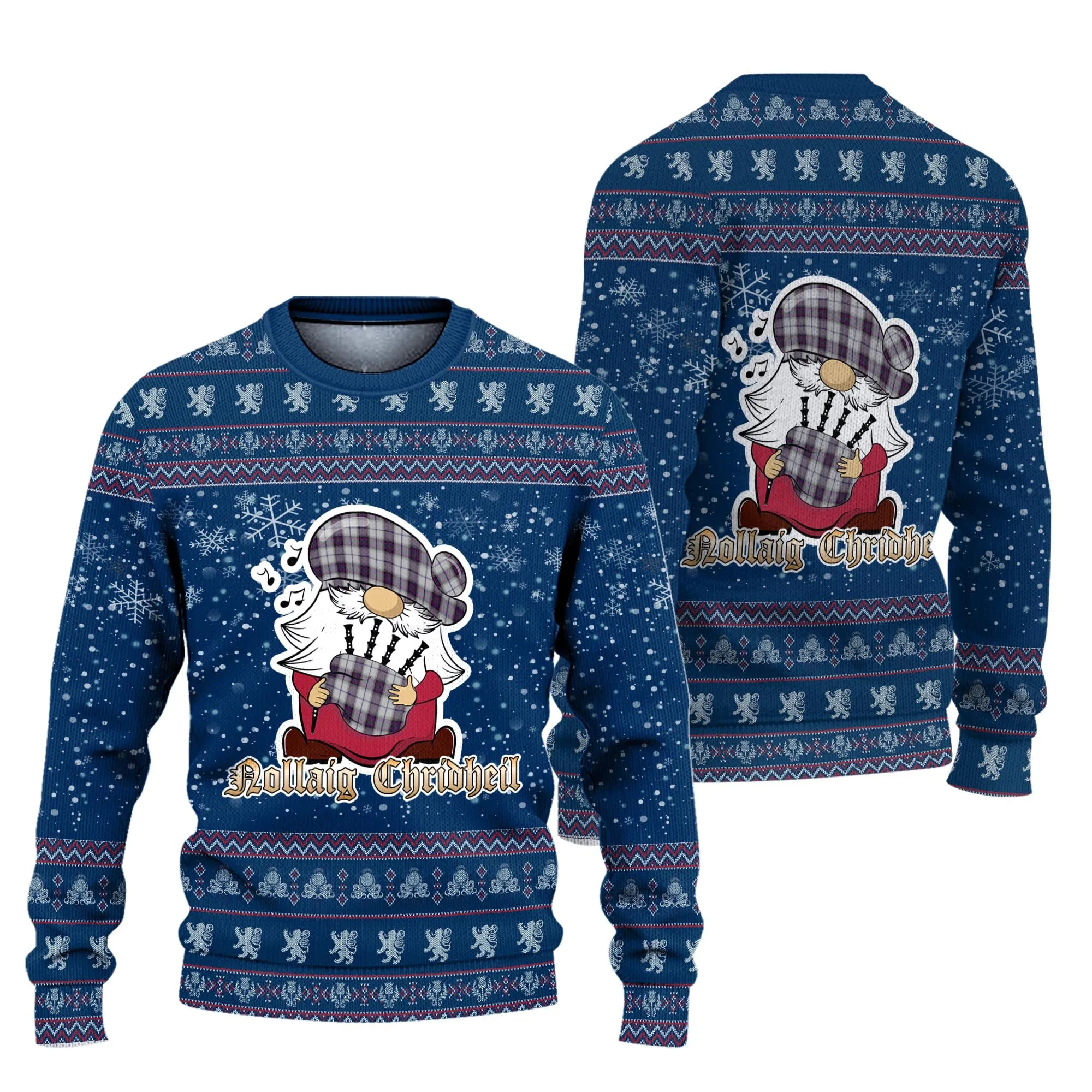 Alexander of Menstry Dress Clan Christmas Family Ugly Sweater with Funny Gnome Playing Bagpipes