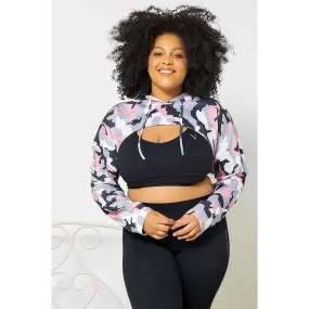 Arm Warmer Crop Top Hoodie Sweatshirt - Pink