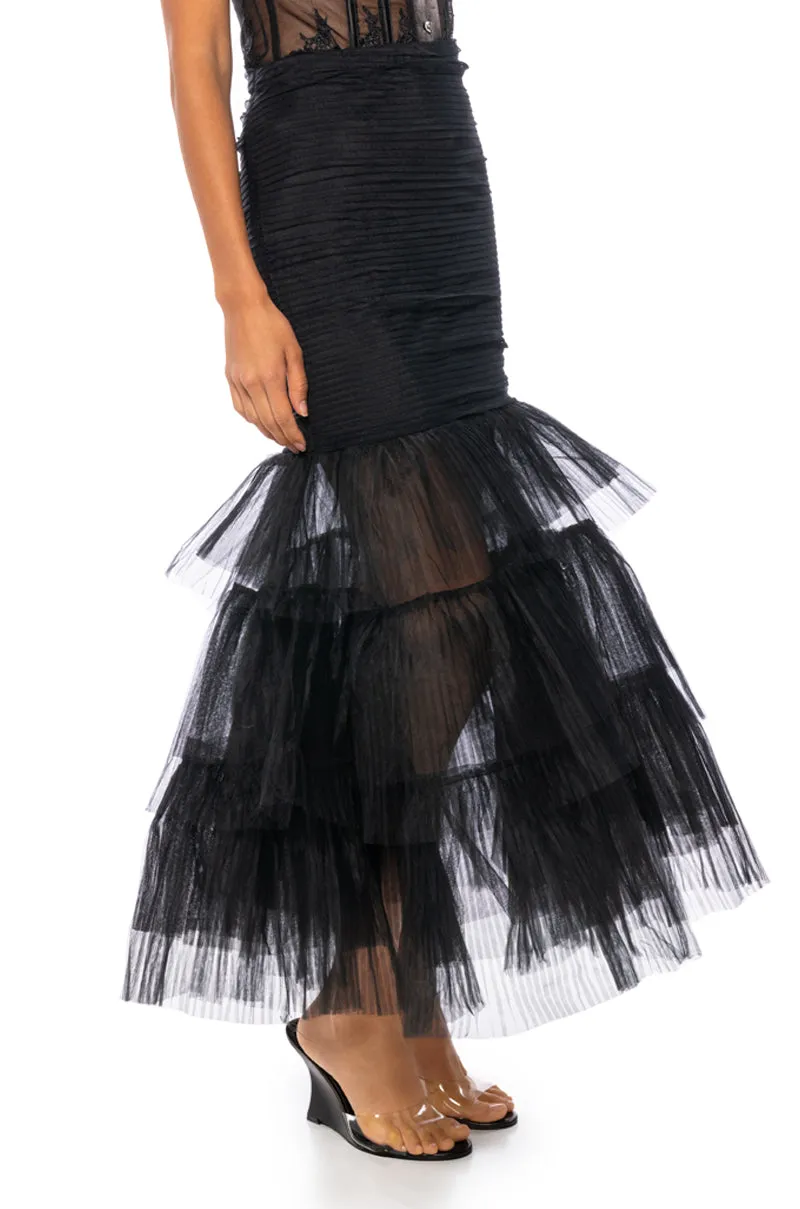 AT THE GALA FLOUNCED TULLE MAXI SKIRT