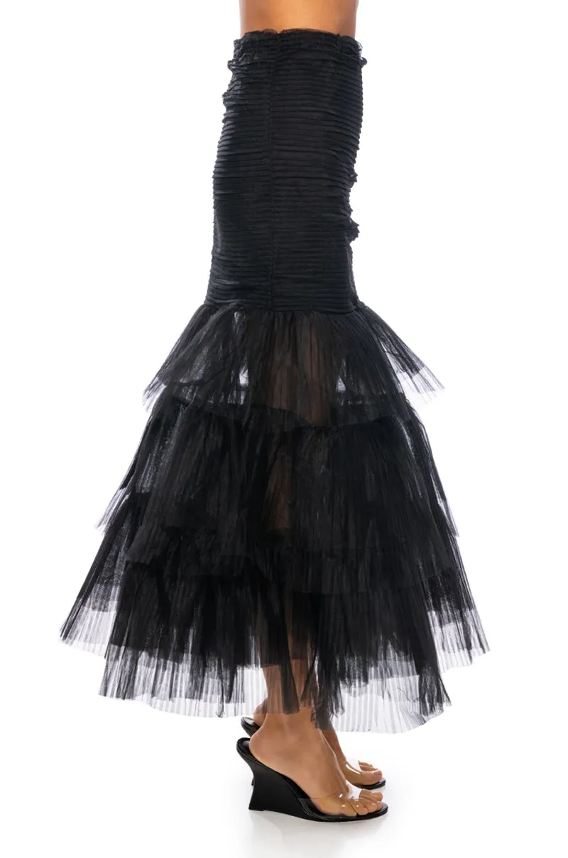 AT THE GALA FLOUNCED TULLE MAXI SKIRT