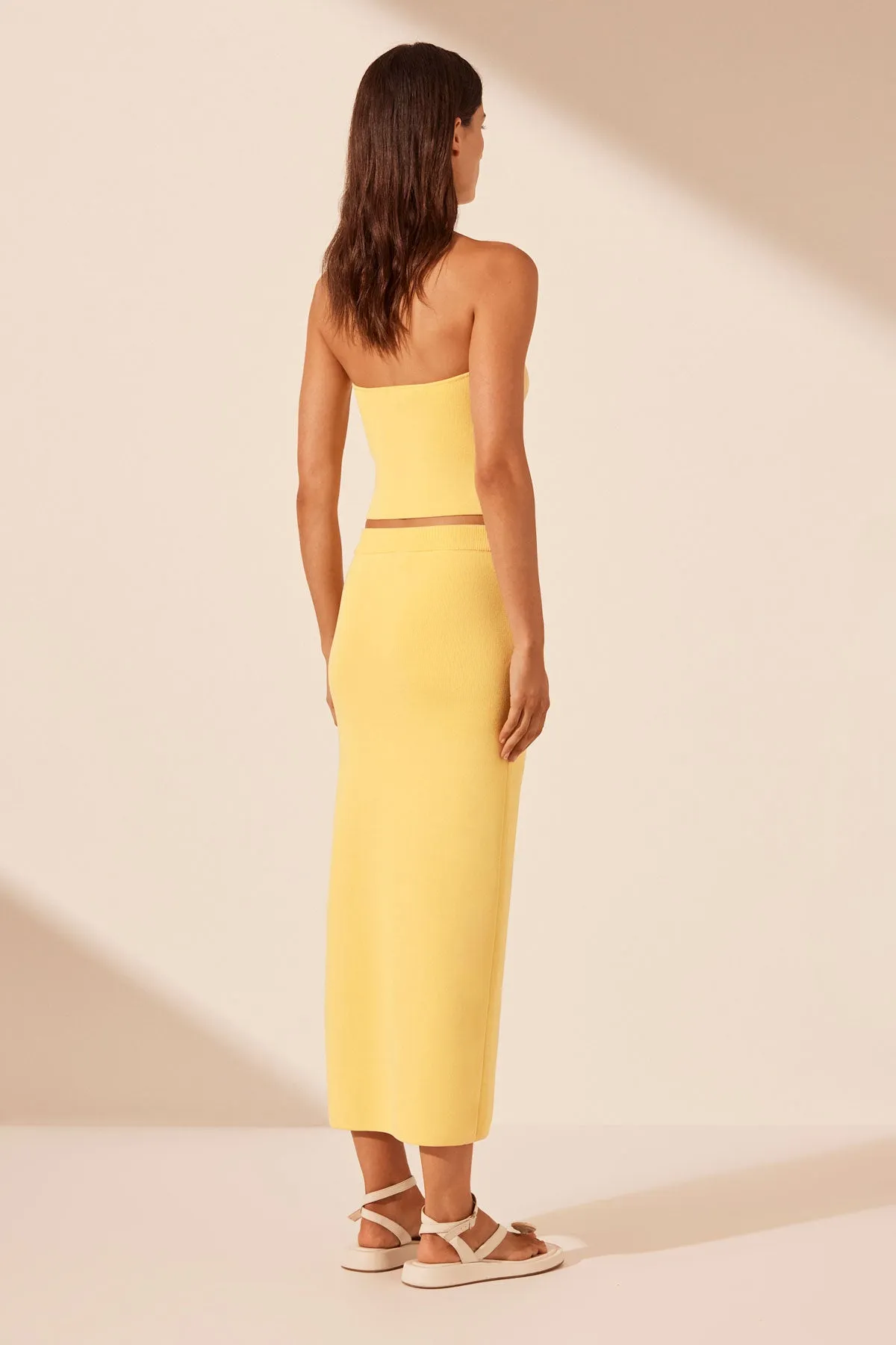 BASIC MIDI SKIRT WITH SPLIT - LEMON