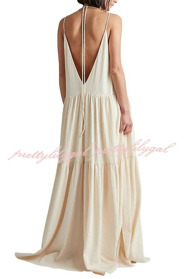 Beach Day Linen Blend Back Tie-up A-line Layered Maxi Dress