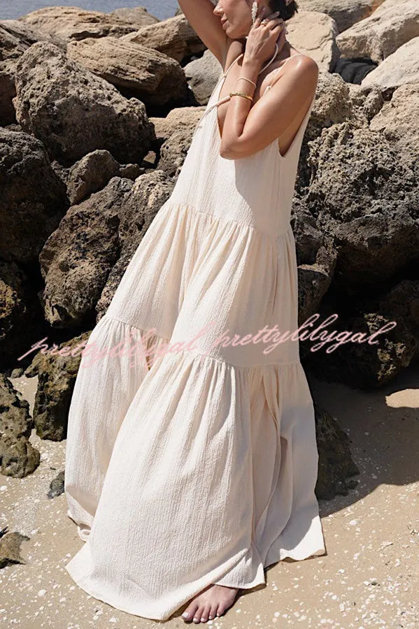 Beach Day Linen Blend Back Tie-up A-line Layered Maxi Dress