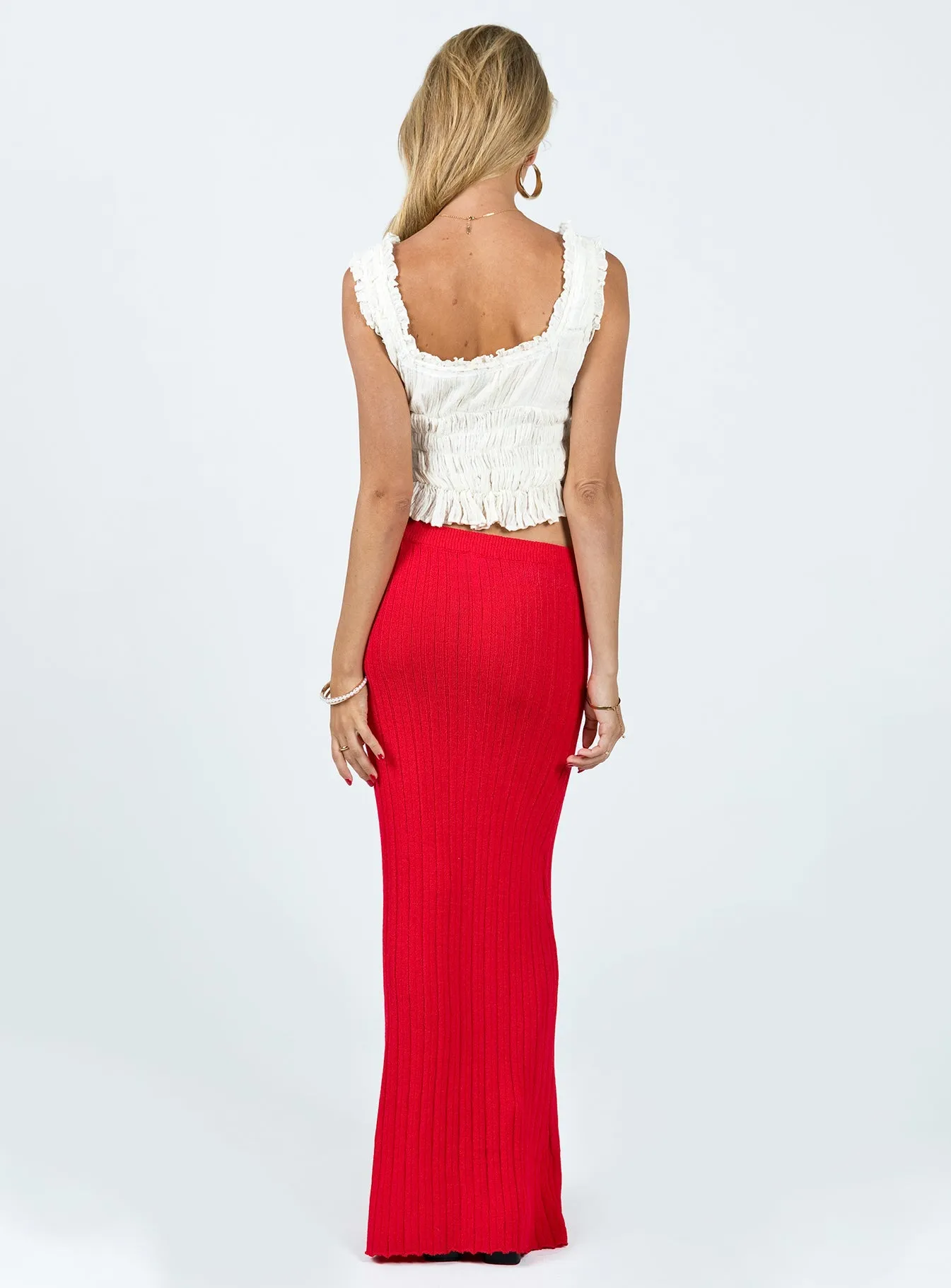 Belle Knit Maxi Skirt Red