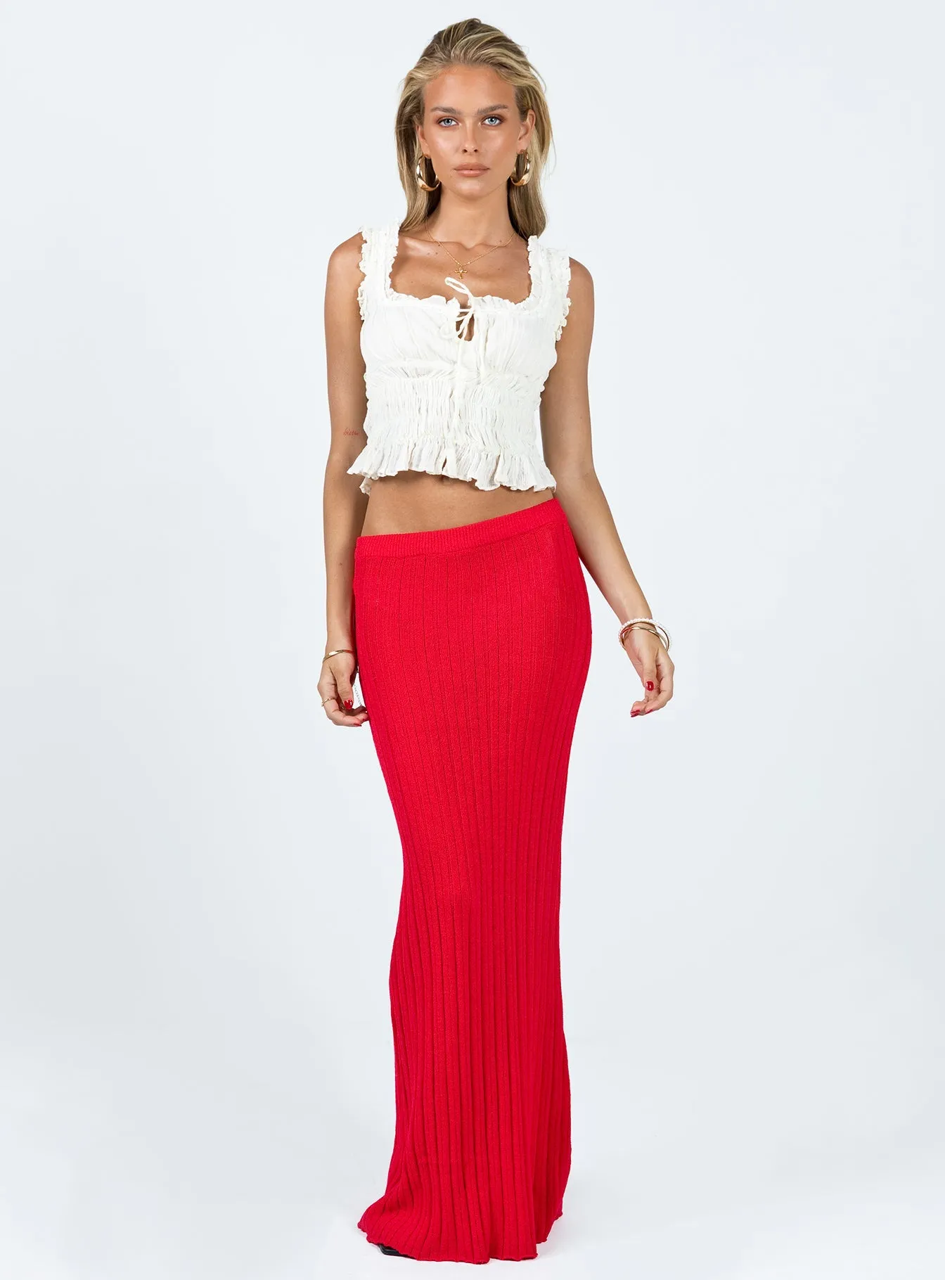 Belle Knit Maxi Skirt Red