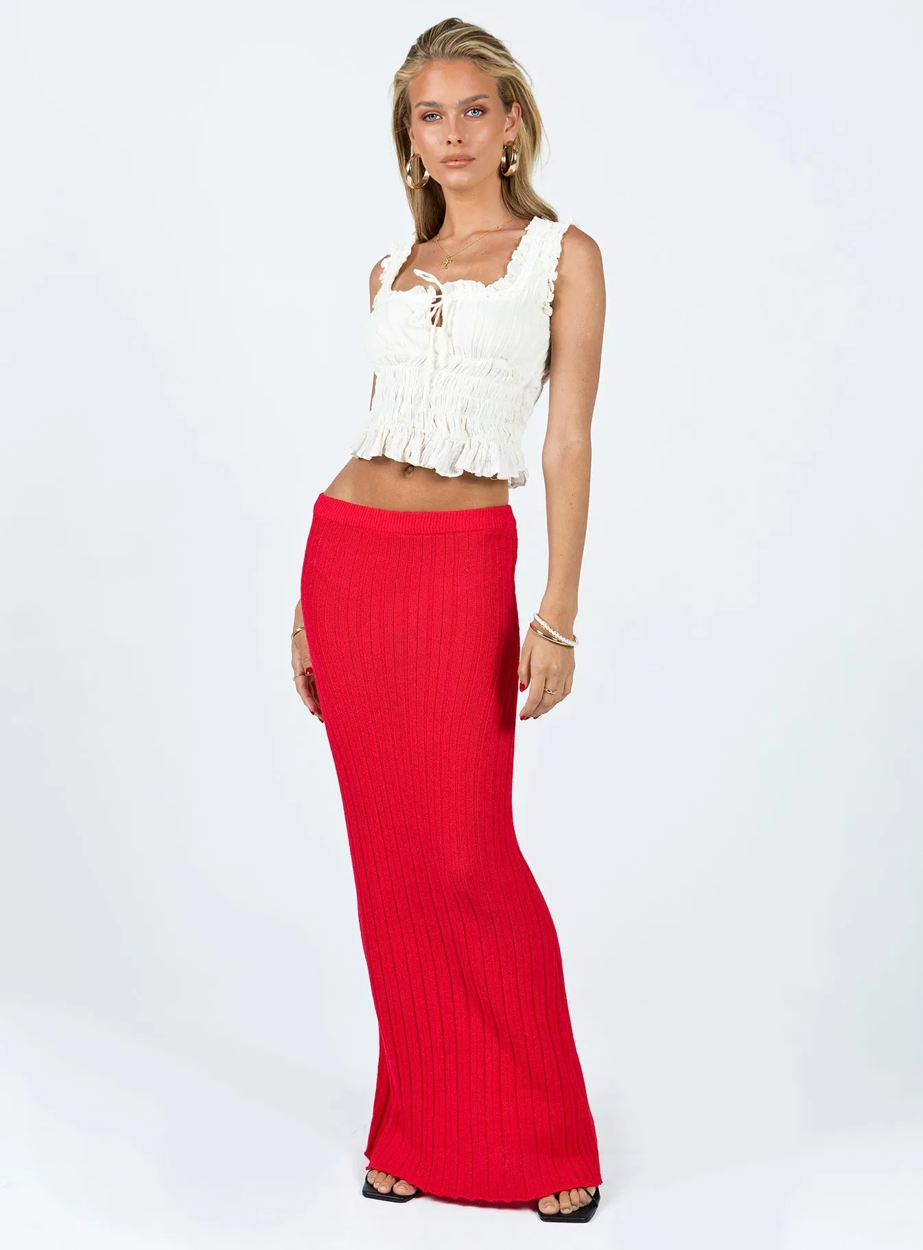 Belle Knit Maxi Skirt Red