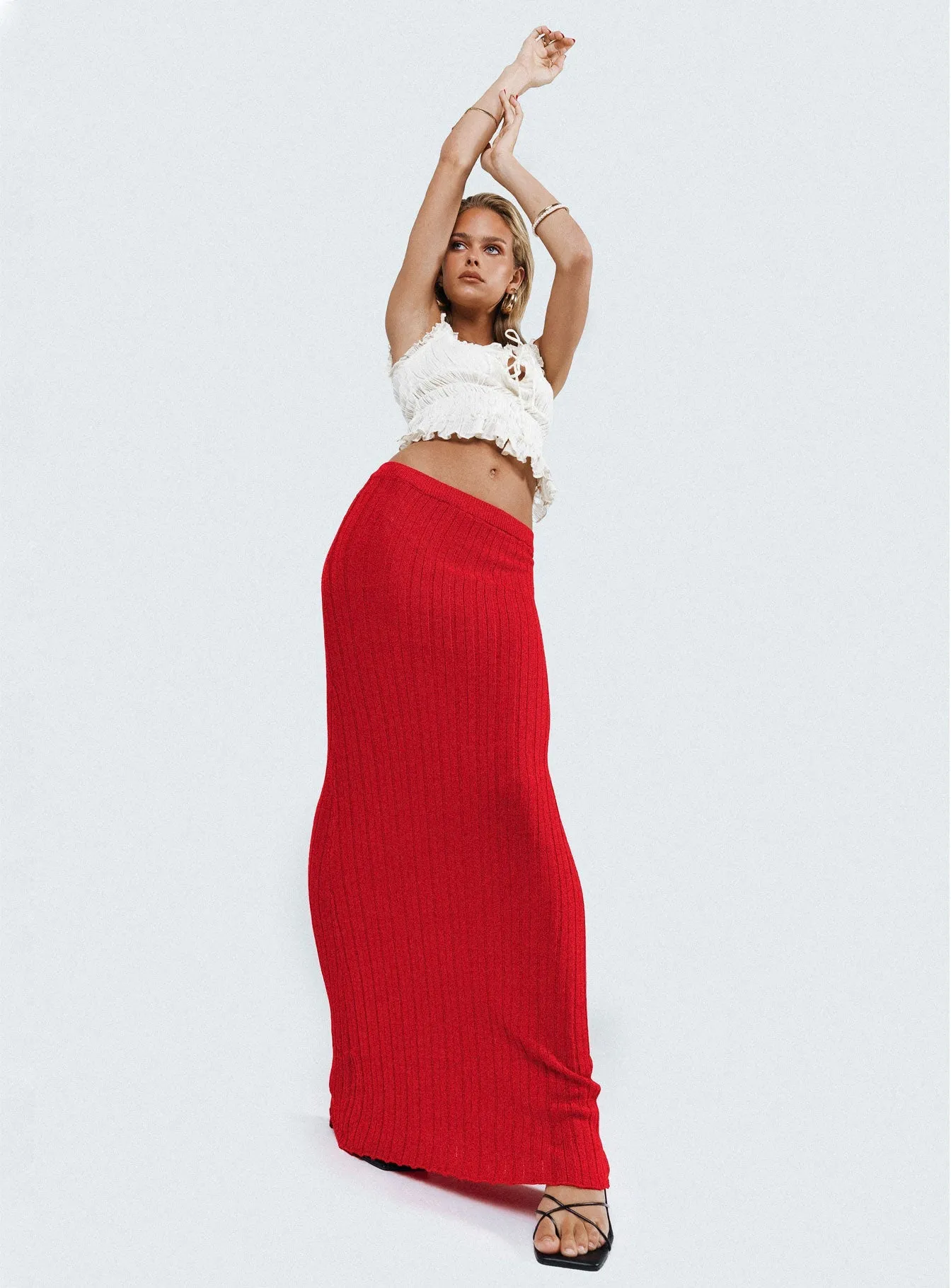 Belle Knit Maxi Skirt Red