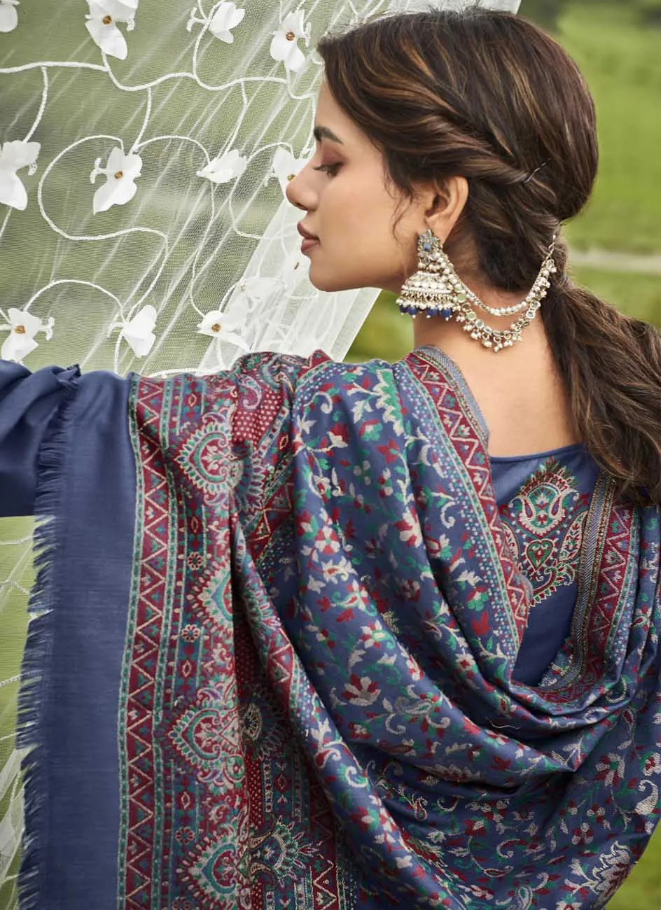 Belliza Pashmina Kaani Weaving Jacquard Winter Unstitched Suit for Women