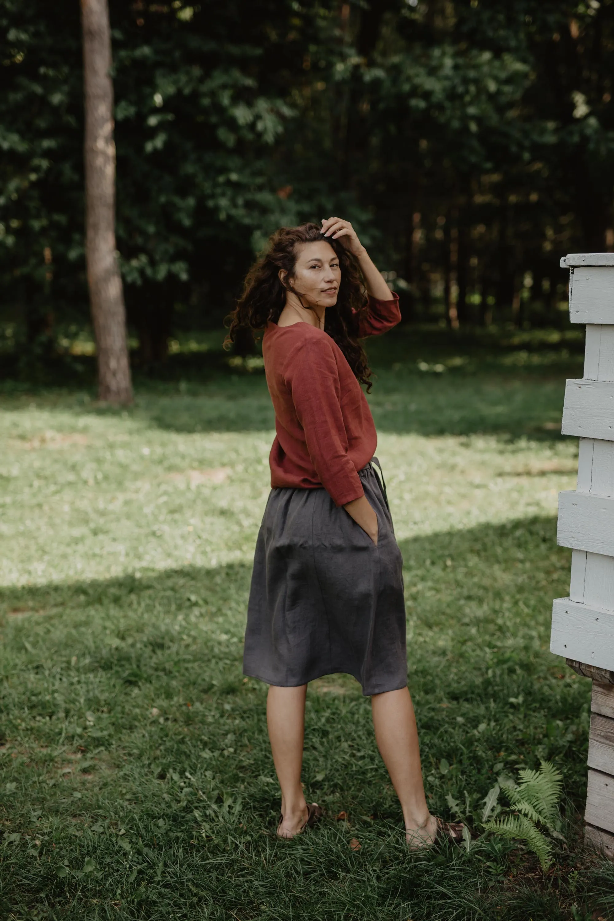 Bergen mid-length linen skirt by AmourLinen