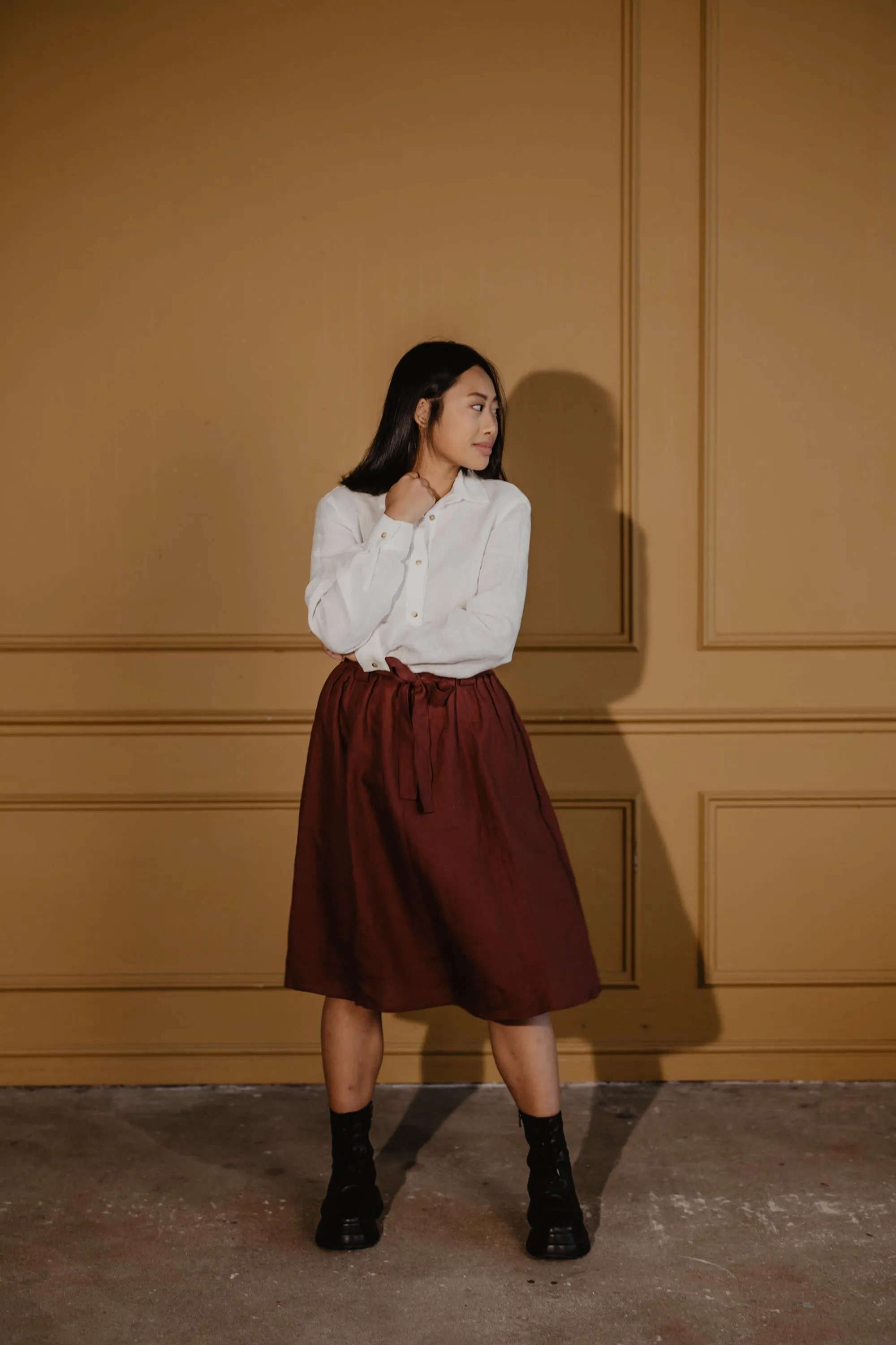 Bergen mid-length linen skirt by AmourLinen