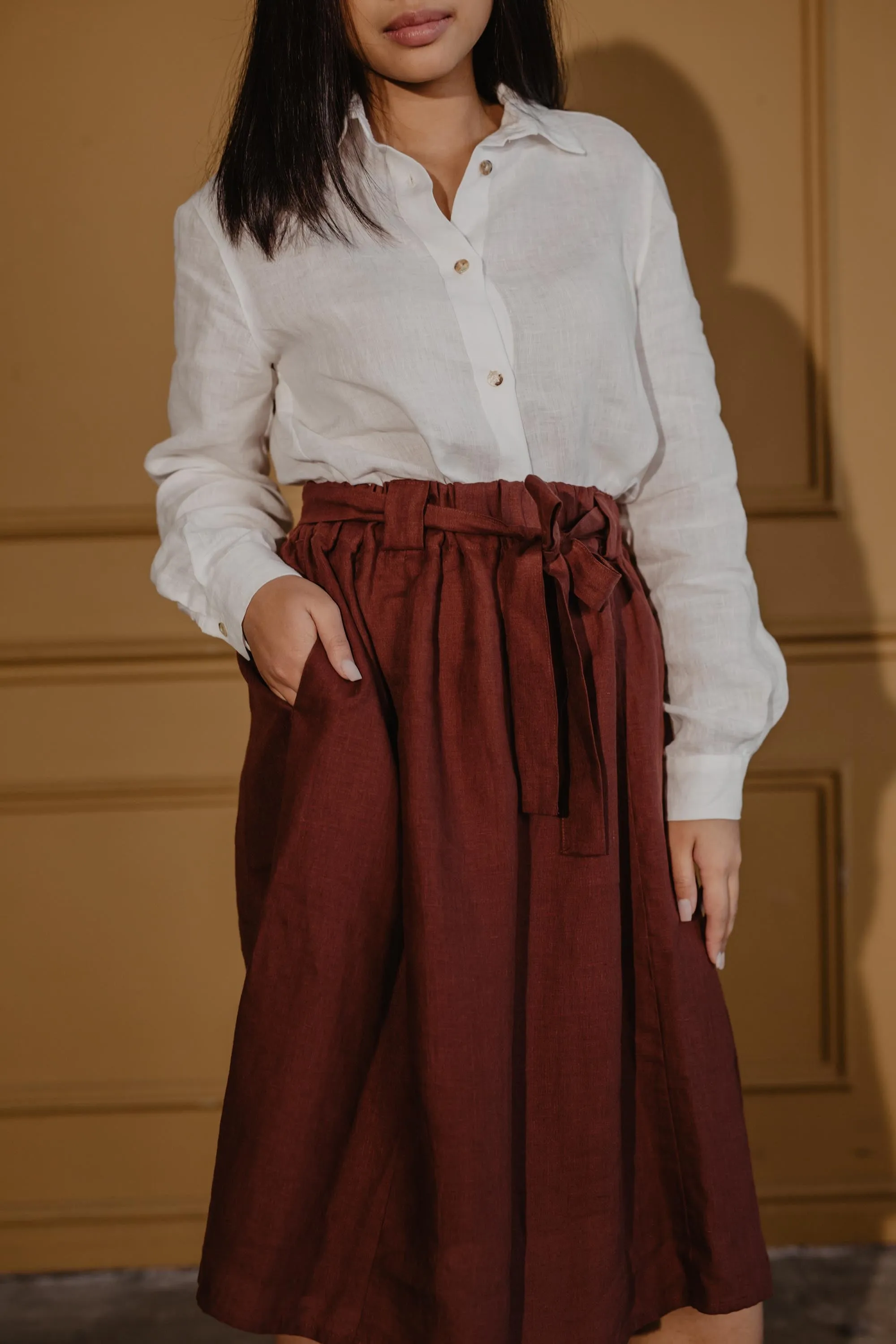 Bergen mid-length linen skirt by AmourLinen