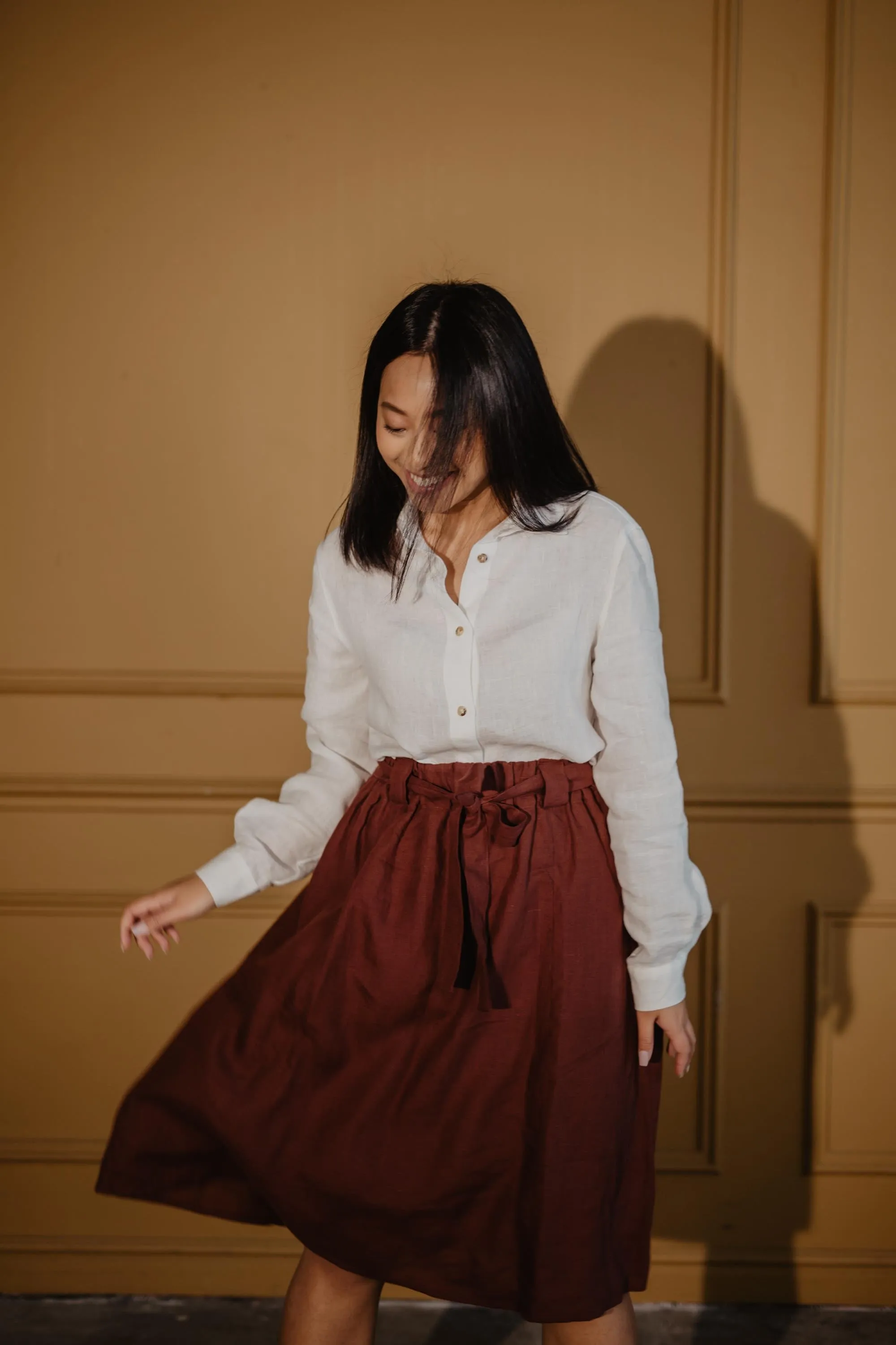 Bergen mid-length linen skirt by AmourLinen