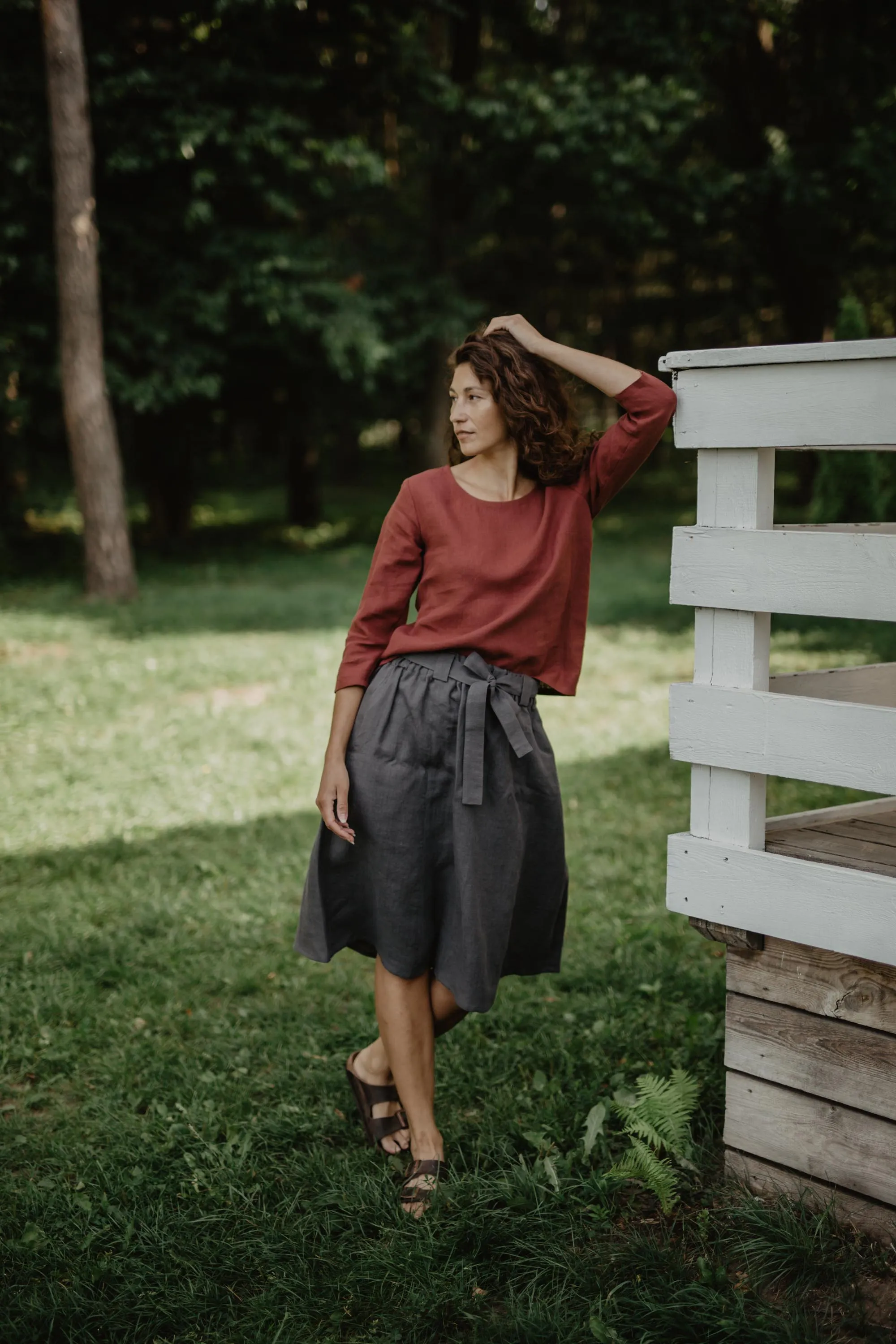 Bergen mid-length linen skirt by AmourLinen