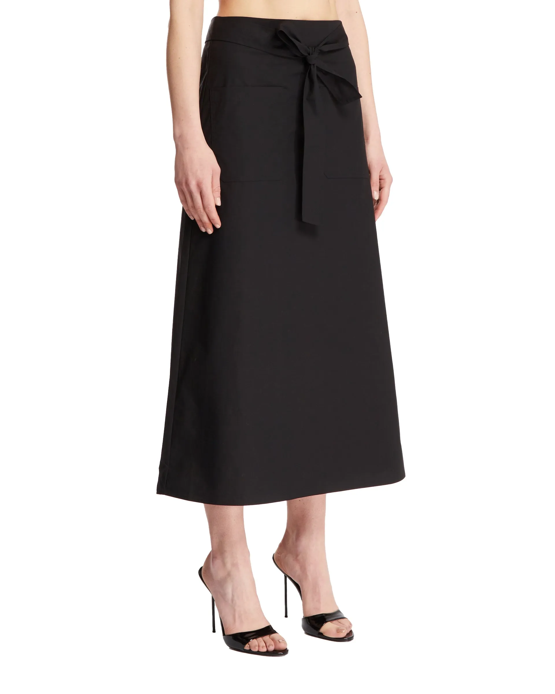 Black Cotton Midi Skirt