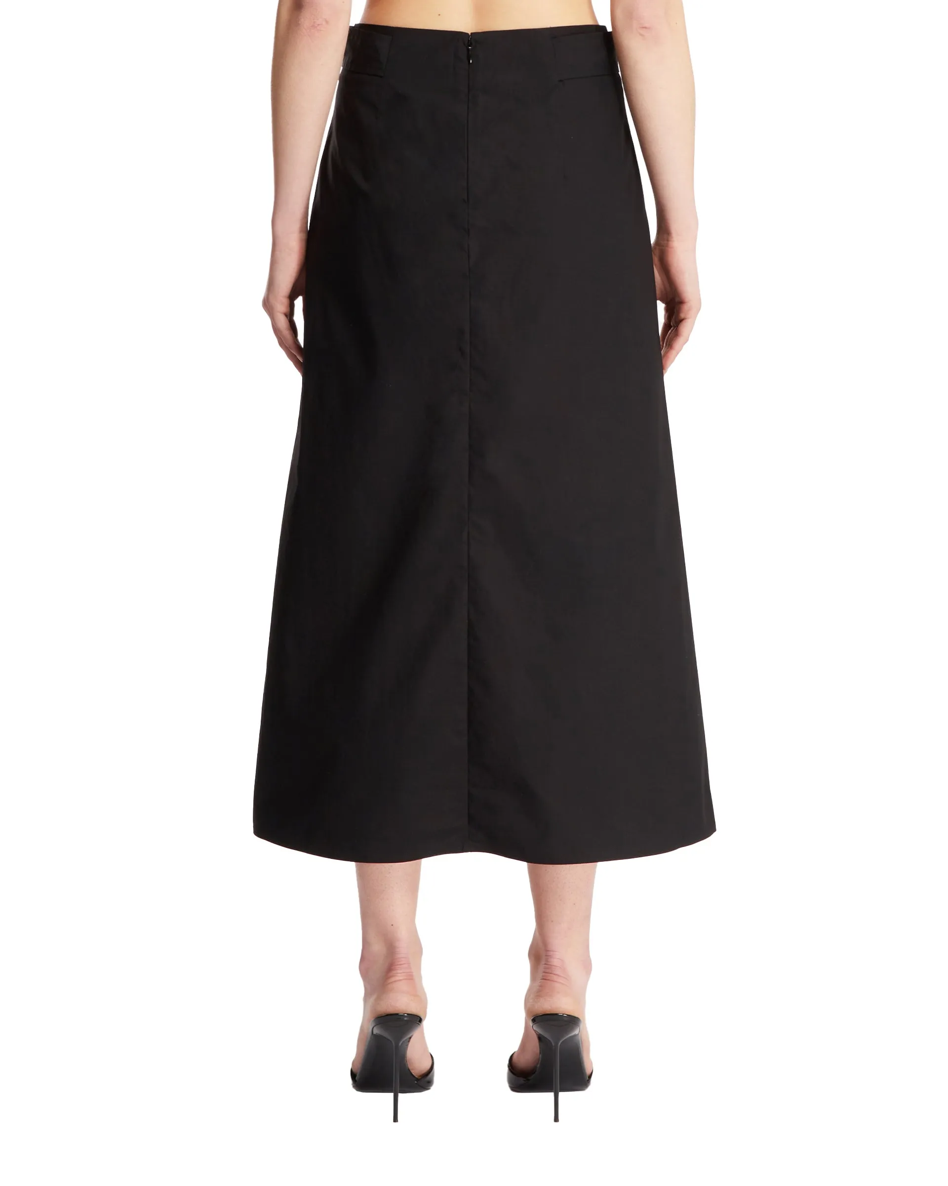 Black Cotton Midi Skirt