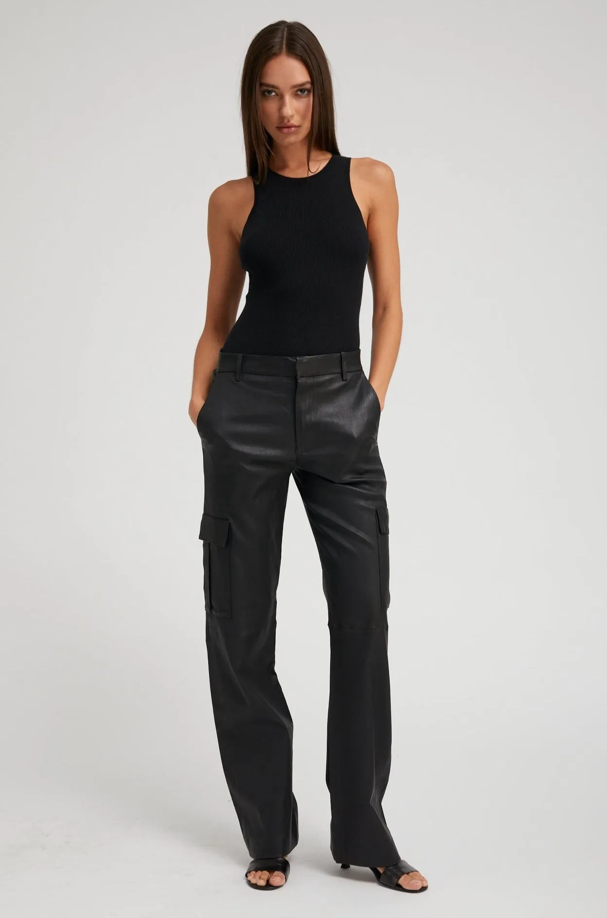 Black Leather Cargo Trousers