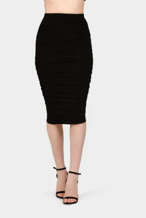 Black Ruched Midi Skirt