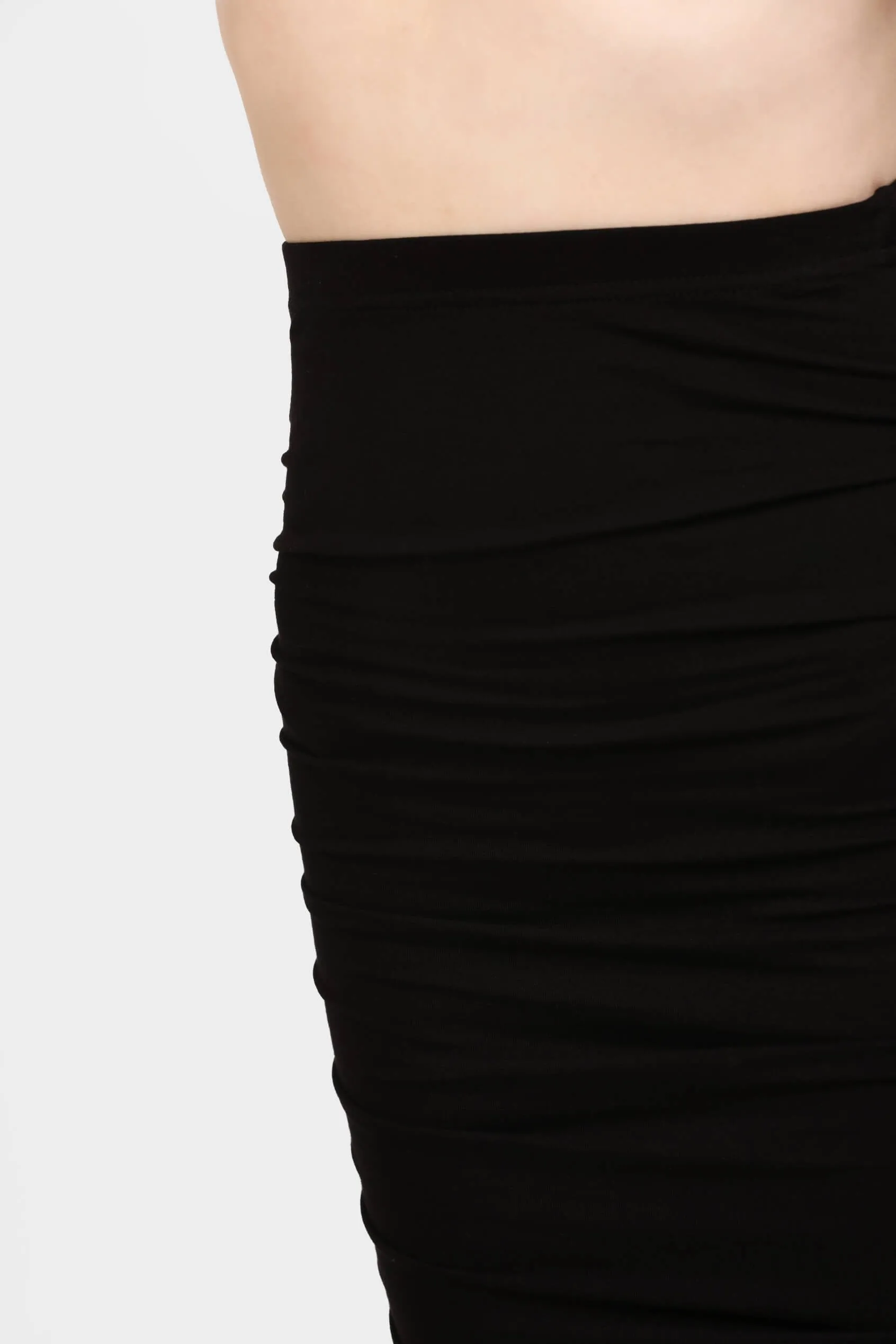 Black Ruched Midi Skirt