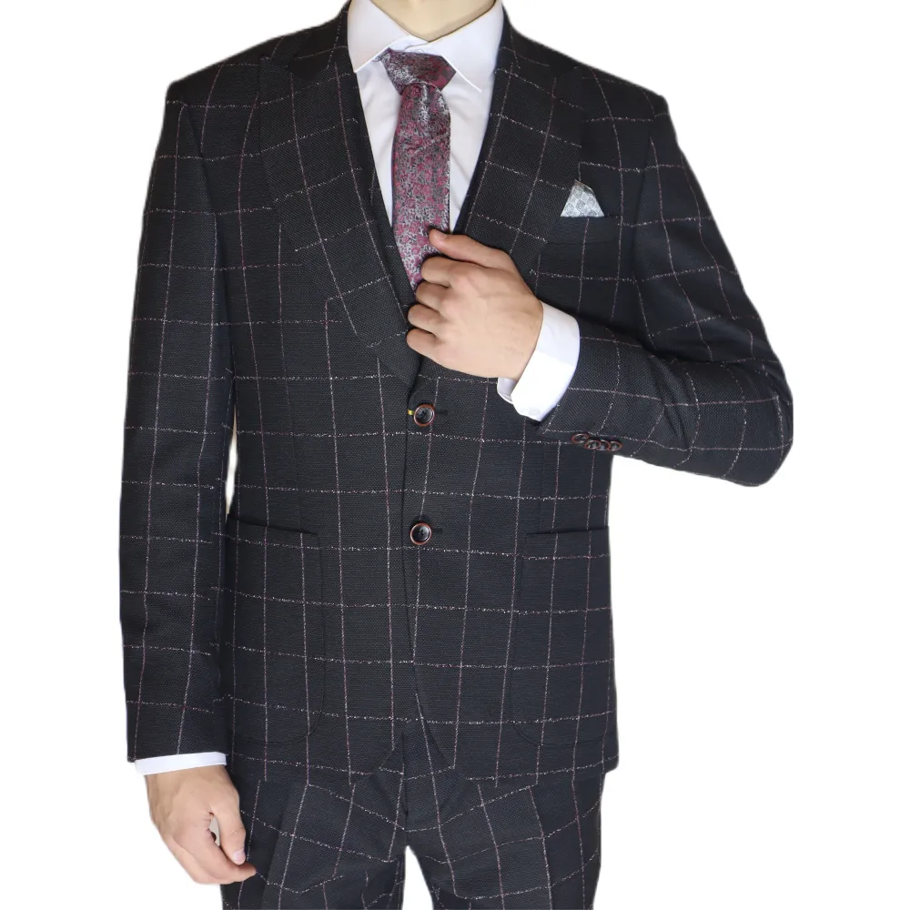 Black/White/Red Avanti Milano Window Pane Patterned Three Piece Suit