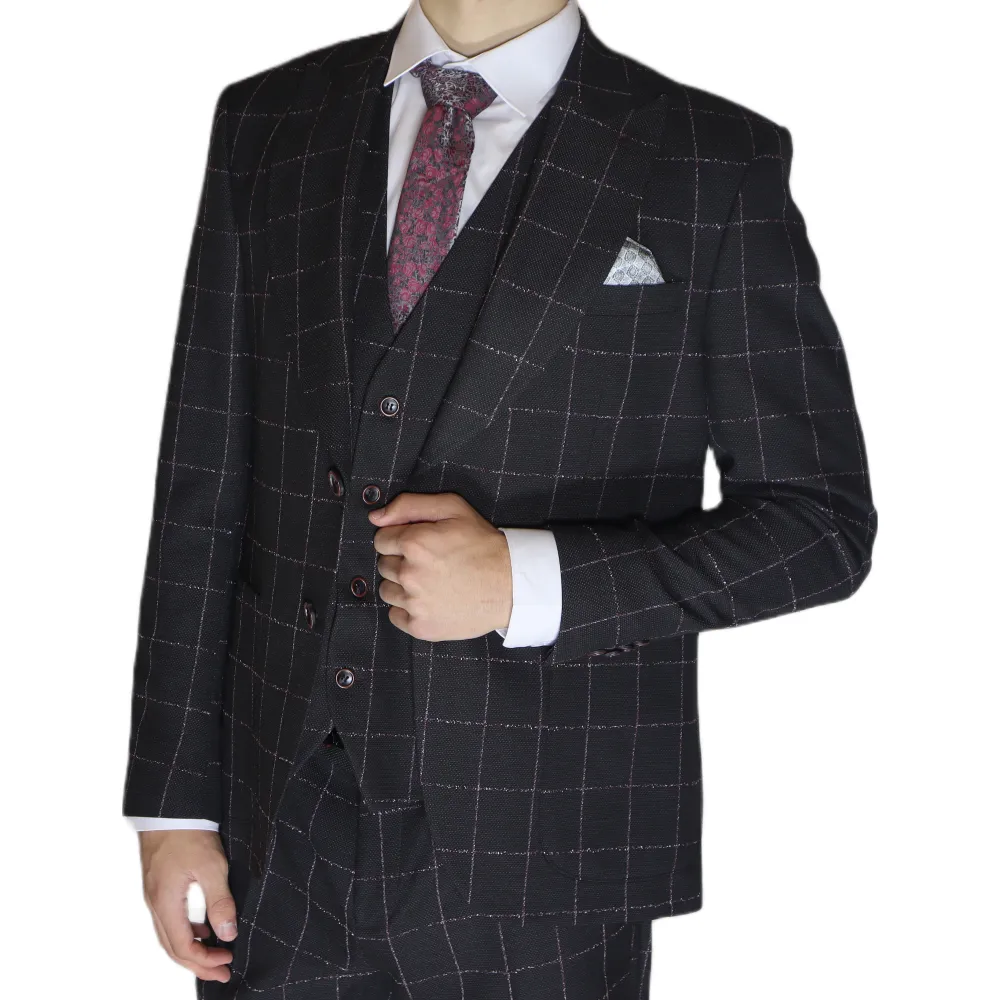 Black/White/Red Avanti Milano Window Pane Patterned Three Piece Suit