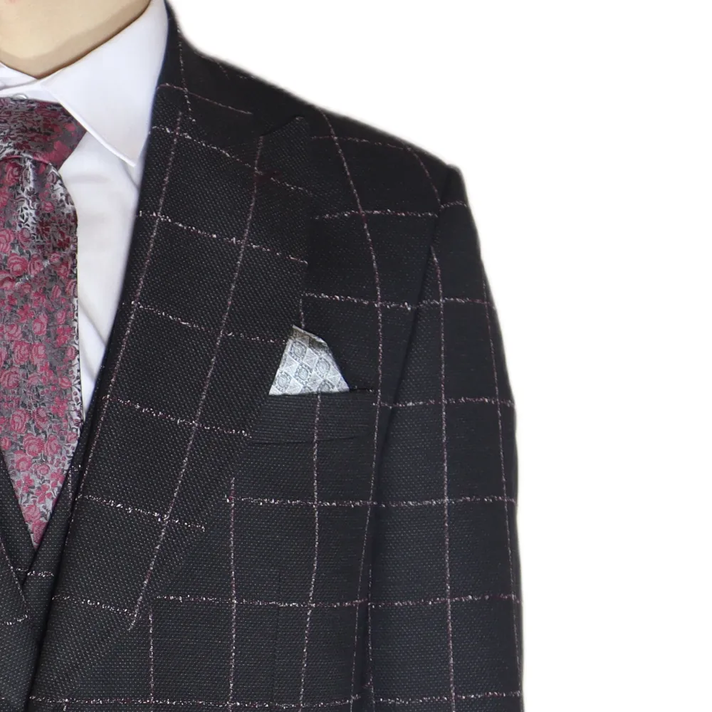 Black/White/Red Avanti Milano Window Pane Patterned Three Piece Suit