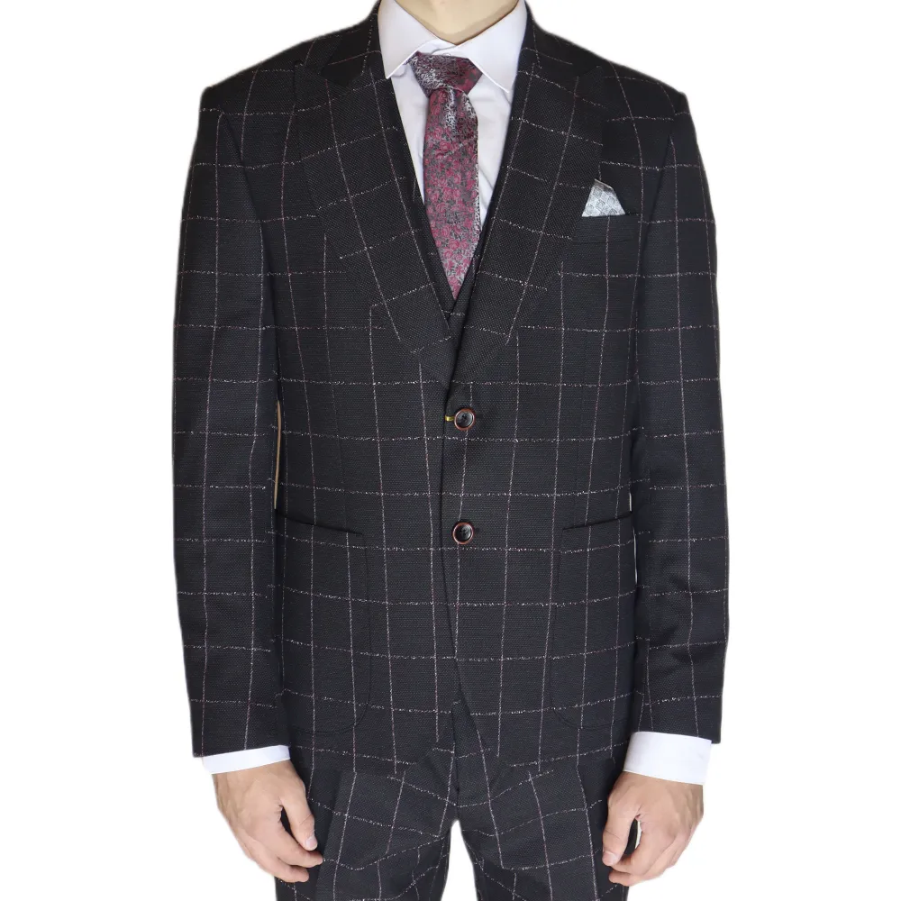 Black/White/Red Avanti Milano Window Pane Patterned Three Piece Suit