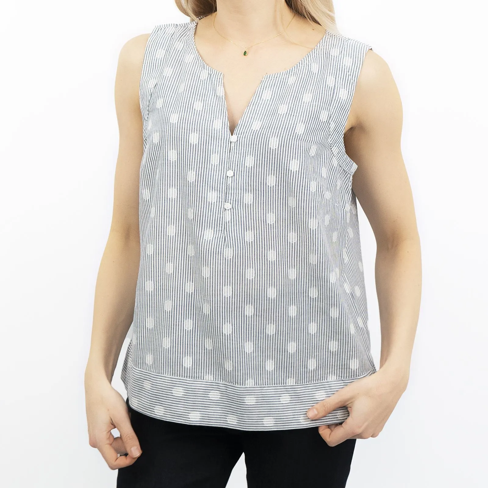 Blue Sleeveless V-Neck Spotty Women's Summer Vest Top