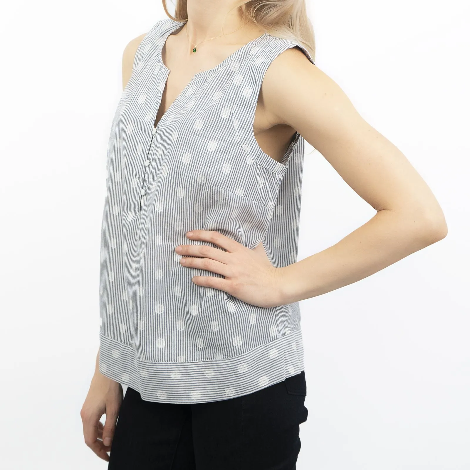 Blue Sleeveless V-Neck Spotty Women's Summer Vest Top