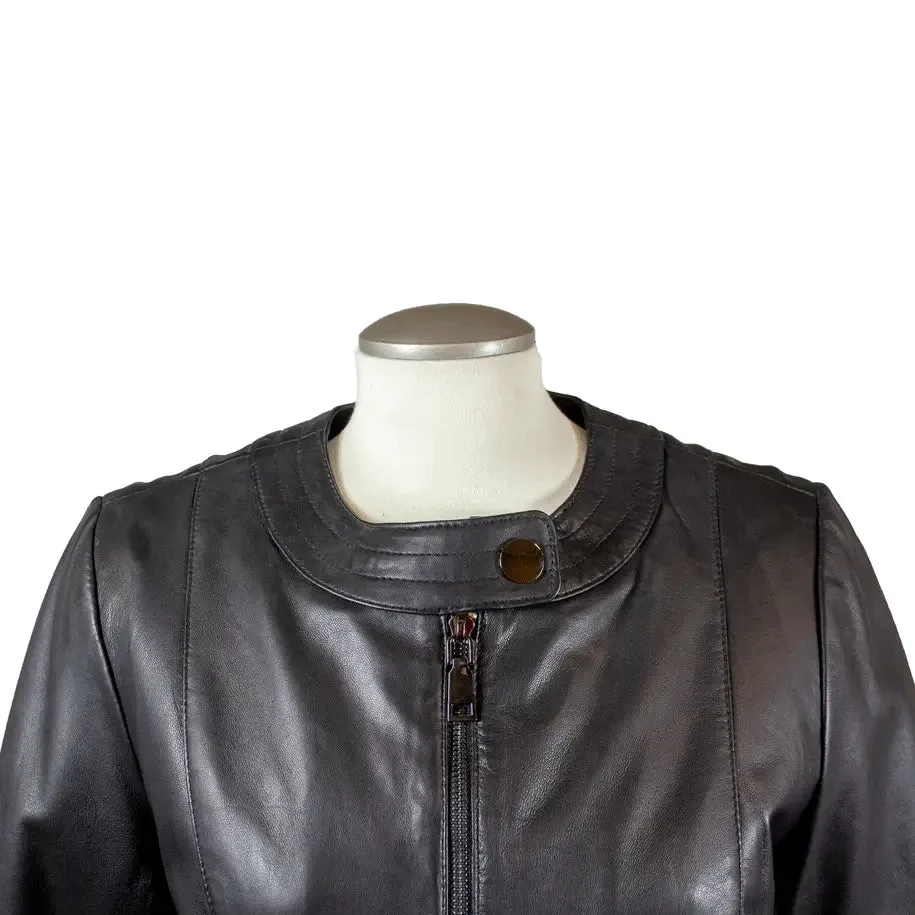 BOL Women's Plus Size Snap Collar Leather Jacket