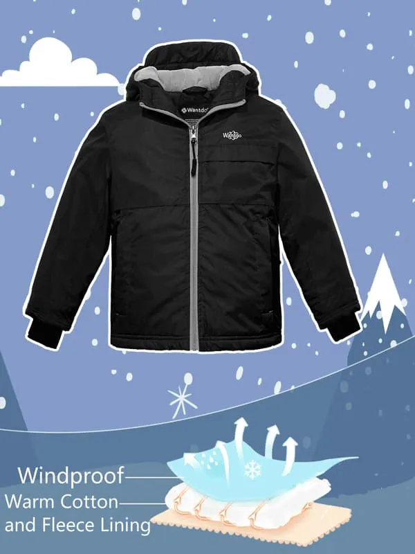 Boys Hooded Winter Jacket Windproof Ski Fleece Coat