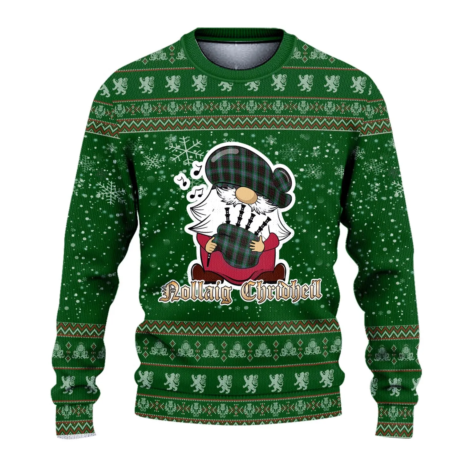 Brodie Hunting Clan Christmas Family Ugly Sweater with Funny Gnome Playing Bagpipes