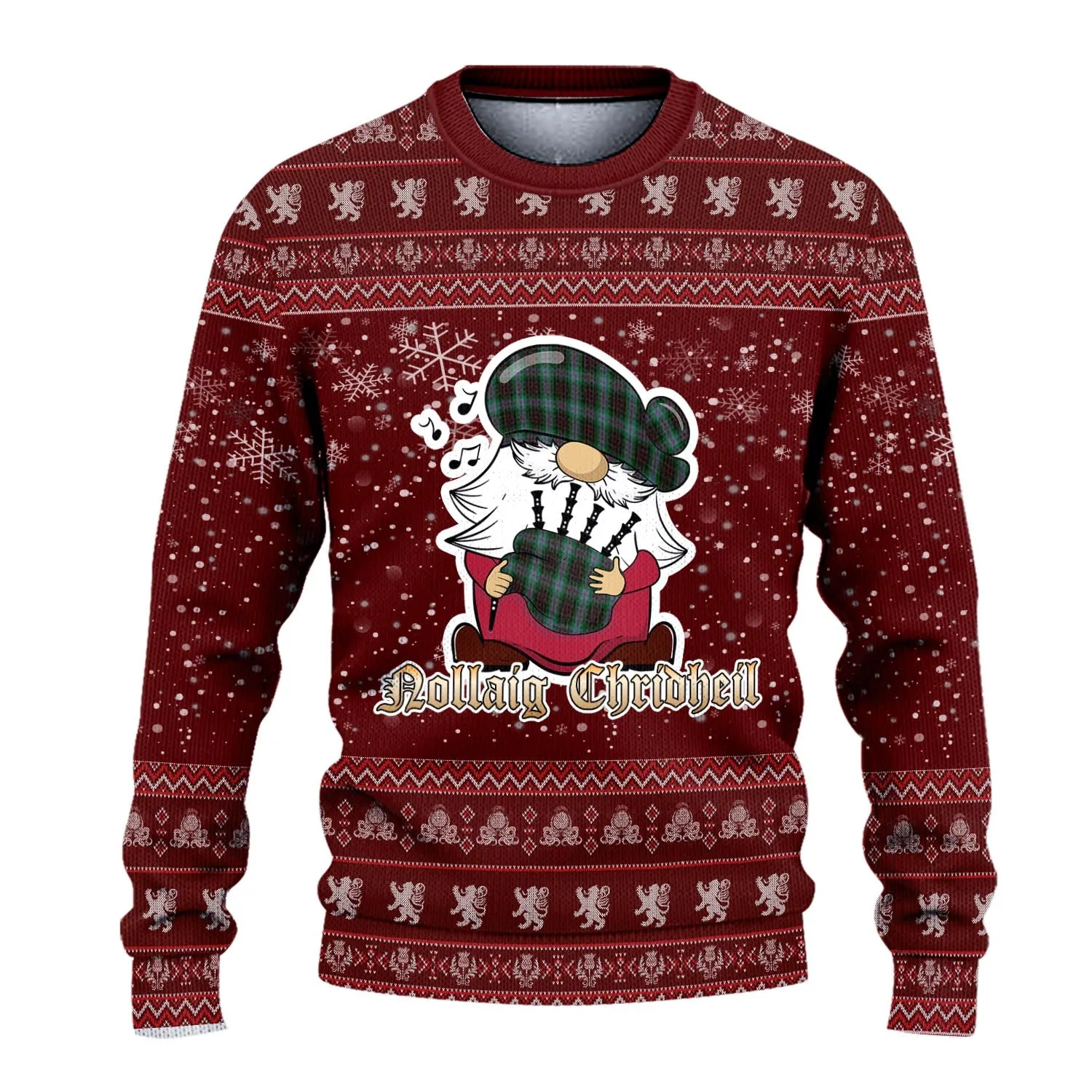 Brodie Hunting Clan Christmas Family Ugly Sweater with Funny Gnome Playing Bagpipes