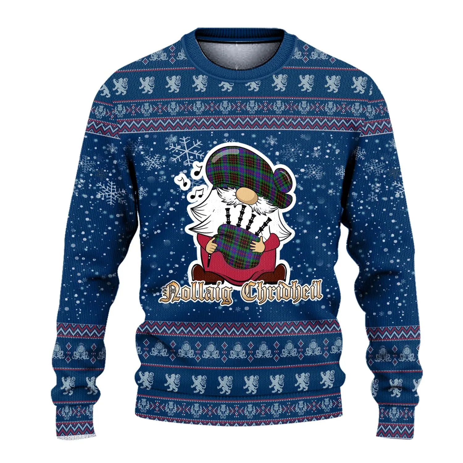 Brodie Hunting Modern Clan Christmas Family Ugly Sweater with Funny Gnome Playing Bagpipes