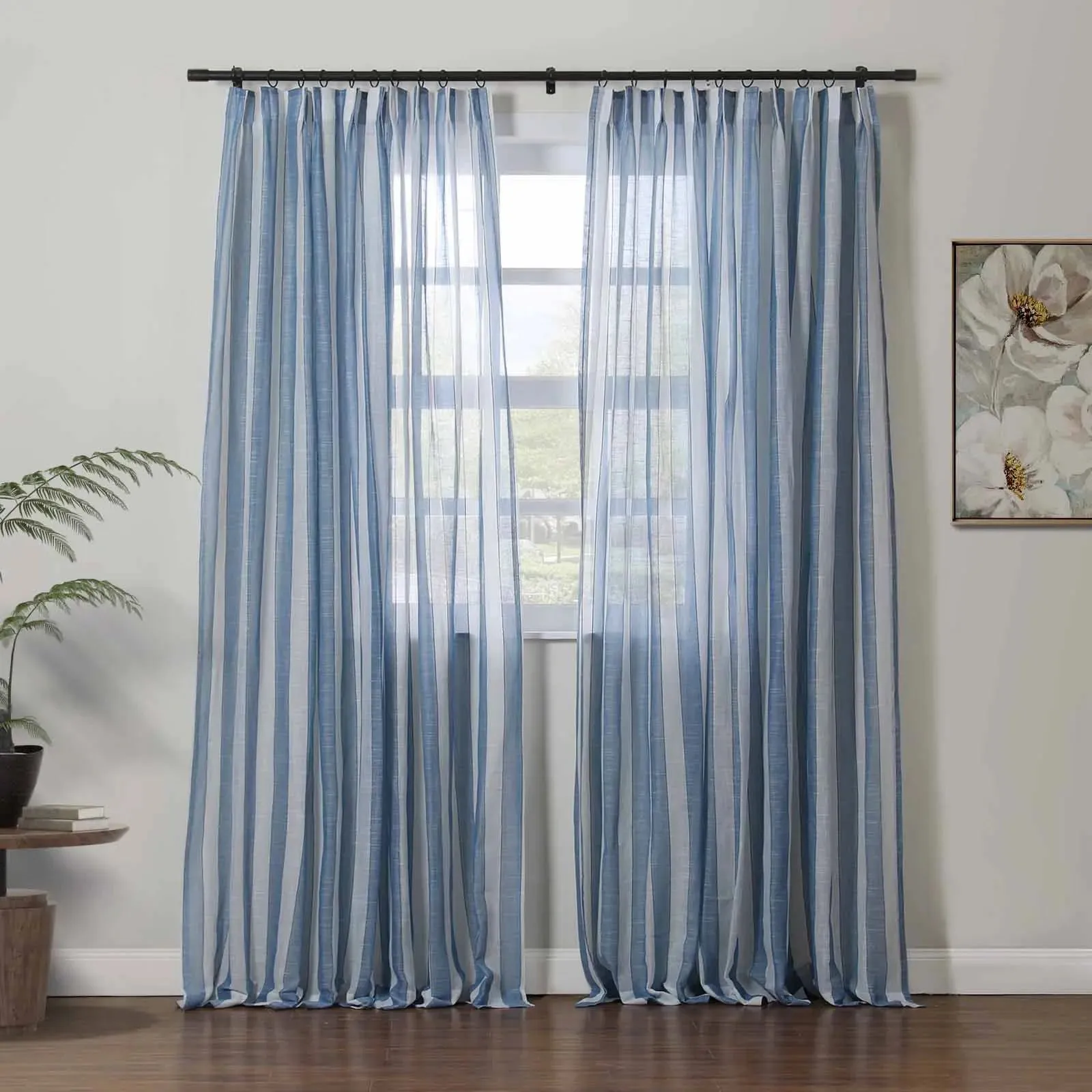 Brooklyn Woven Striped Sheer Curtain Pleated