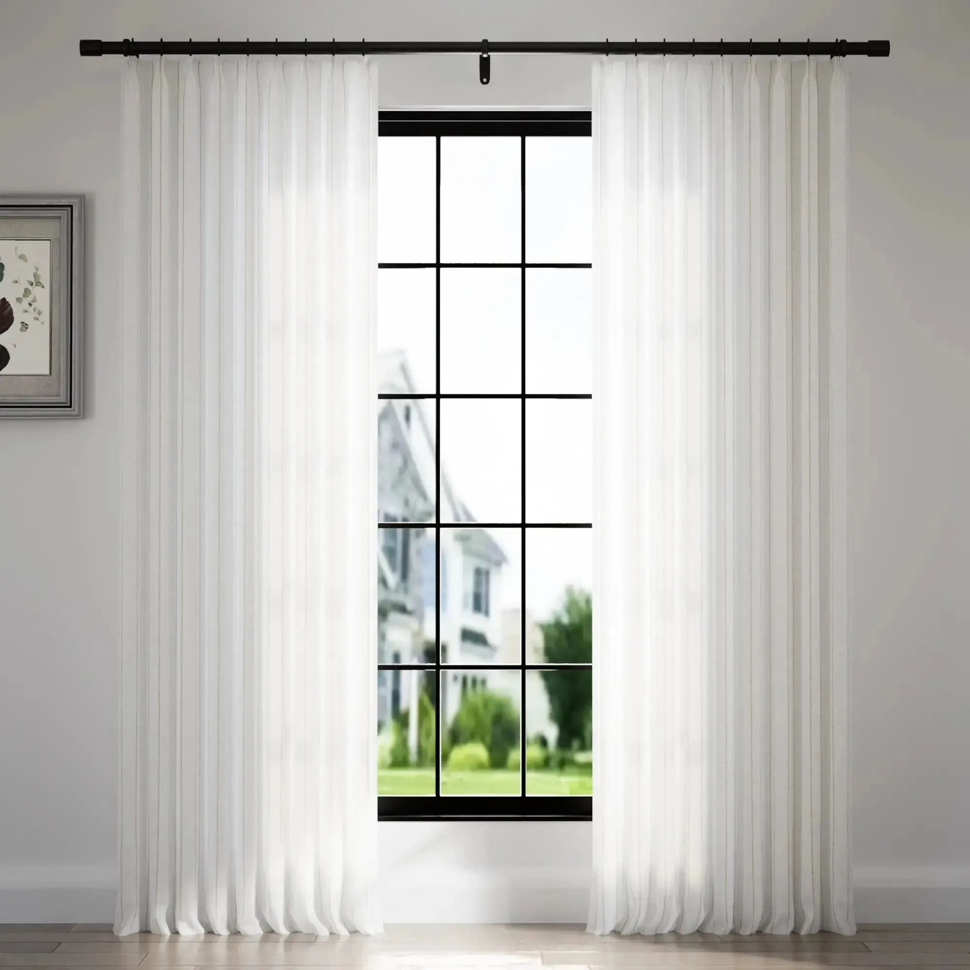 Brooklyn Woven Striped Sheer Curtain Pleated