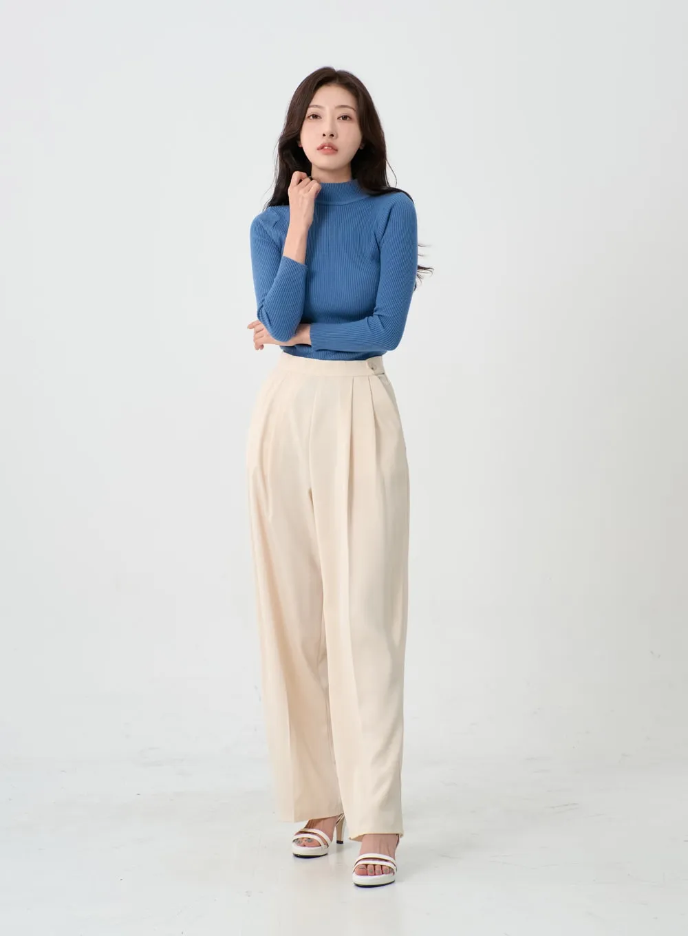 Button Wide Tailored Pants IO12