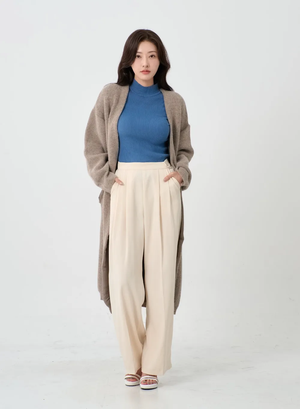 Button Wide Tailored Pants IO12