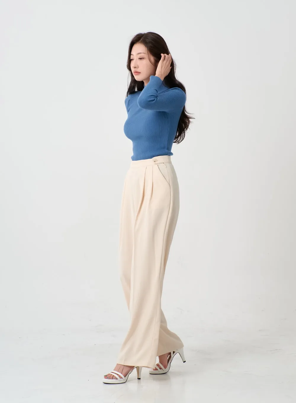 Button Wide Tailored Pants IO12