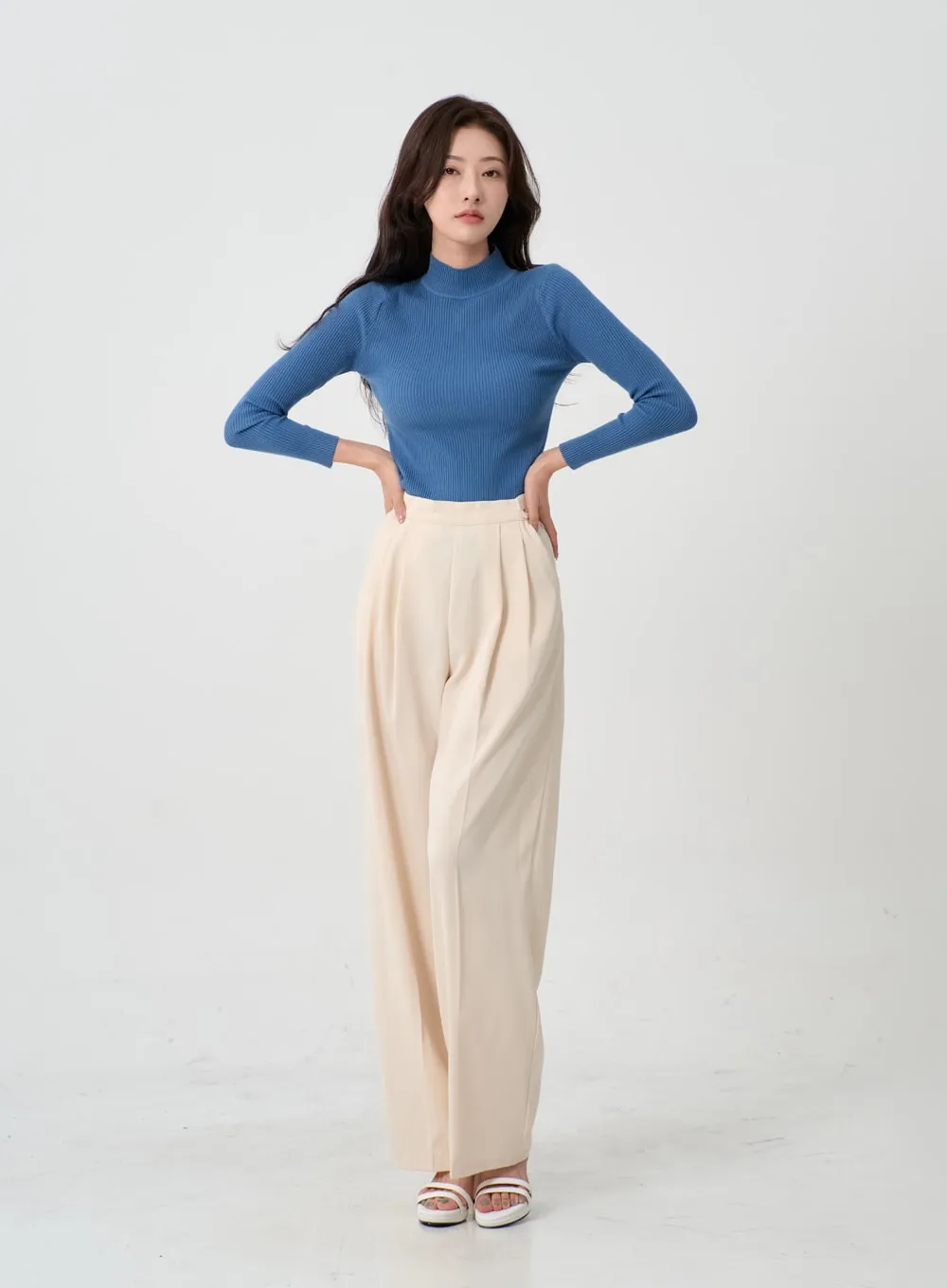 Button Wide Tailored Pants IO12